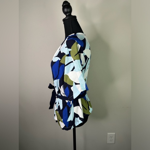 FRNCH Short Sleeve Linen Tropical Print with Tie sz M - Picture 2 of 5